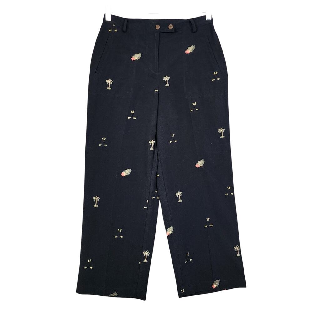 Sag Harbor Womens Vintage Golf Palm Tree‎ Embroidered Trouser Pants Size 8 Black